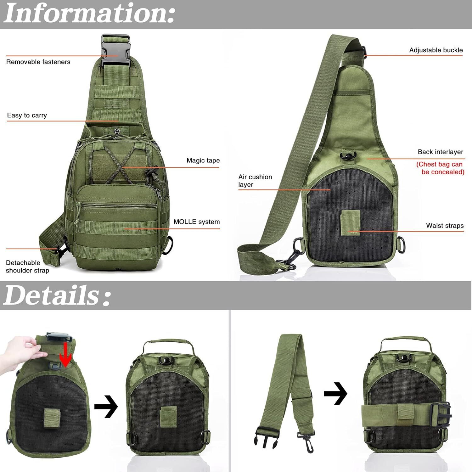 Tactical Sling Backpack 1000D Waterproof Military Backpack Satchel Shoulder Bag