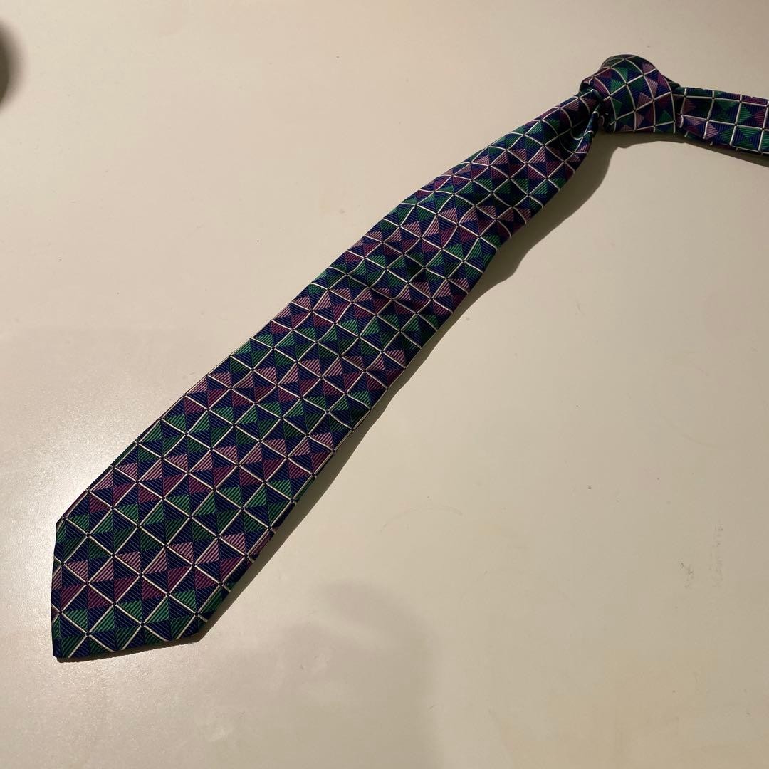 Turnbull&Asser Silk Tie Geometric Pattern Green Purple Blue Pink