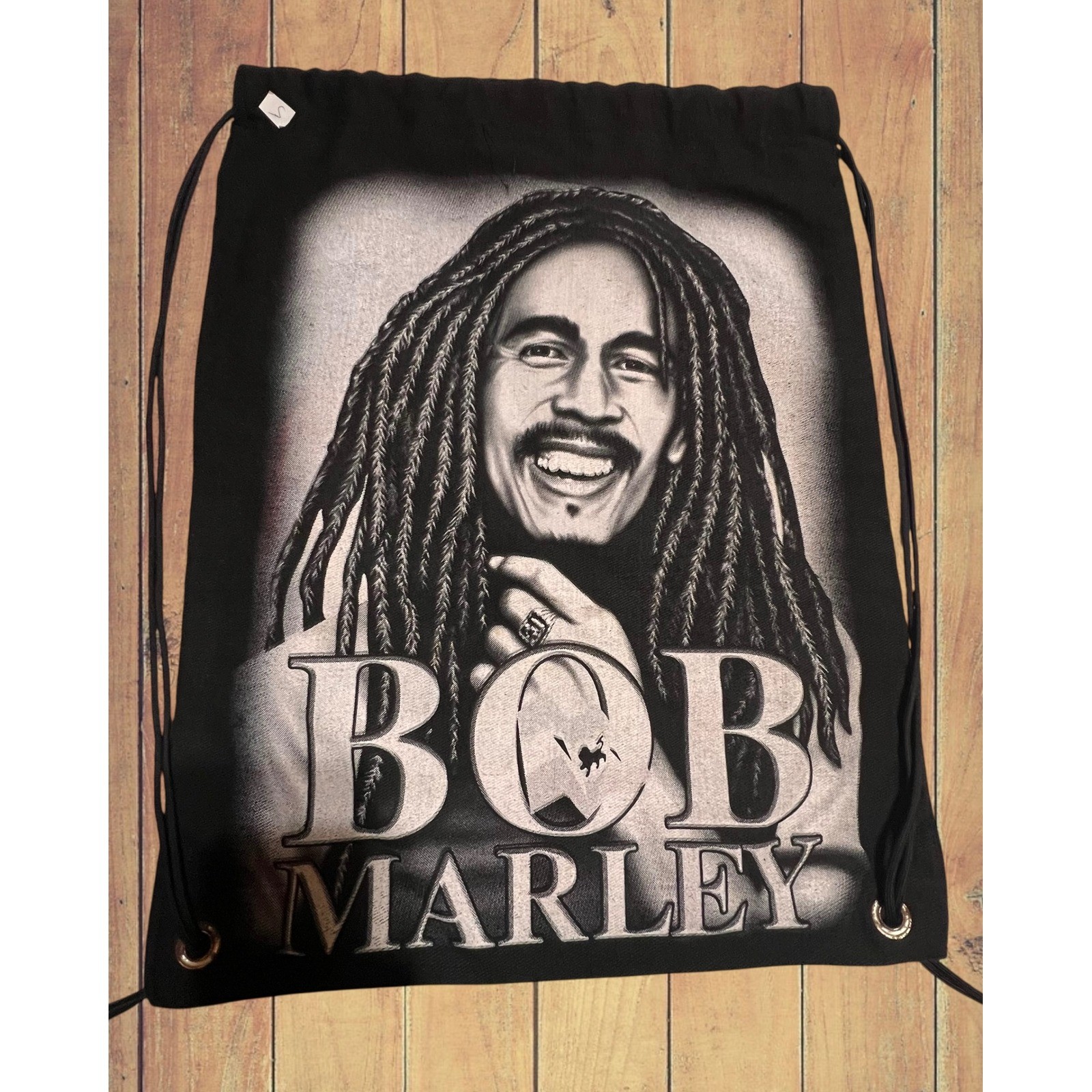 Bob Marley Drawstring Backpack Cinch Bag Reggae Music Graphic Black Canvas 19×14