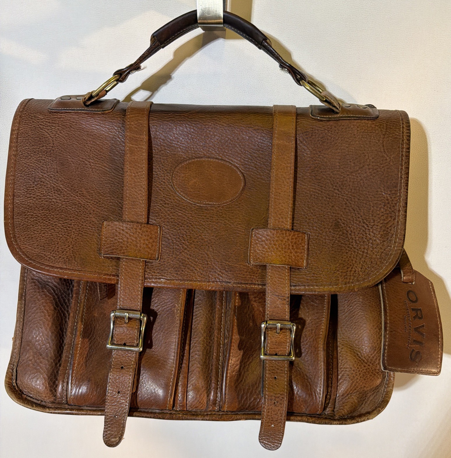 Vintage Orvis Saddle Leather Messenger Briefcase Made In Usa Awesome!