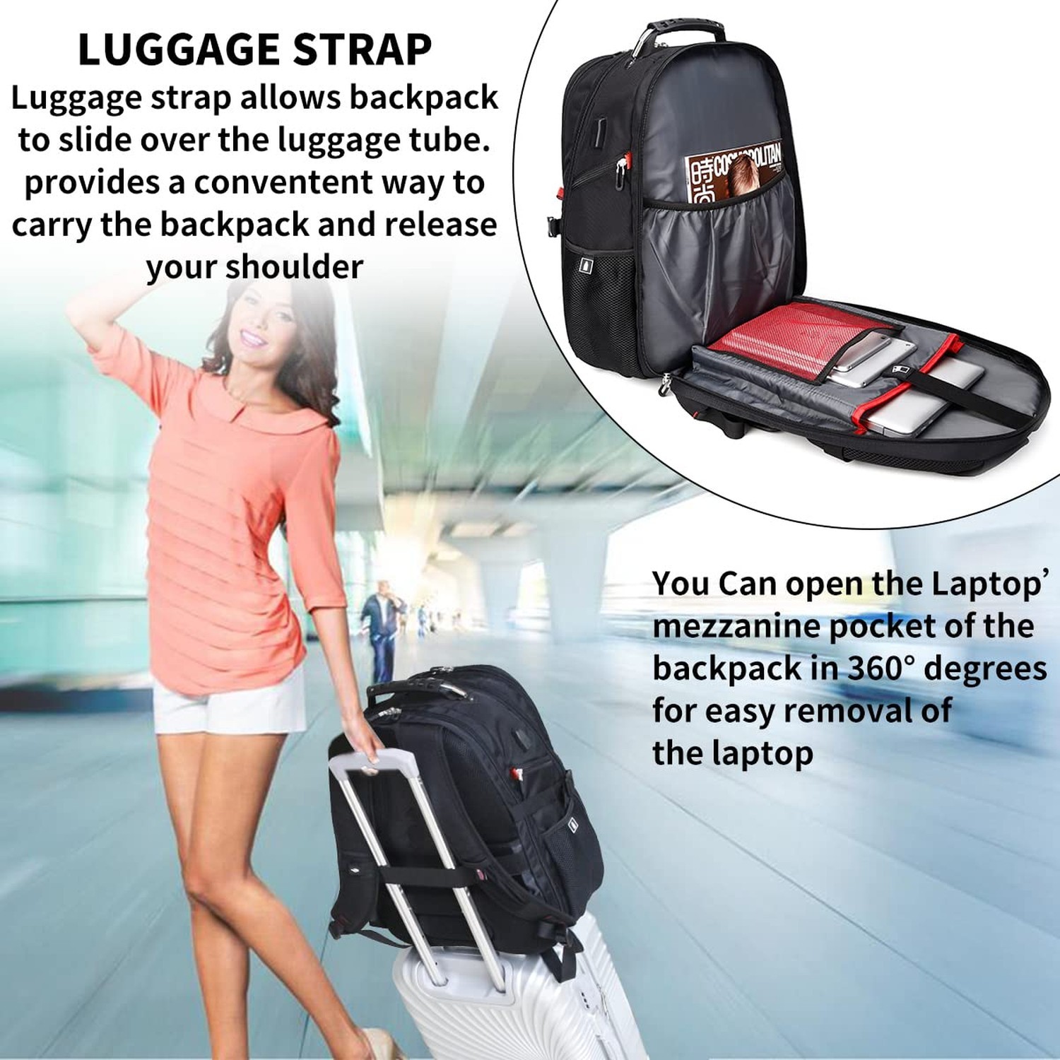 Extra Large 50L Travel Laptop Backpack Usb Charging Port Fits 17 Inch Computer
