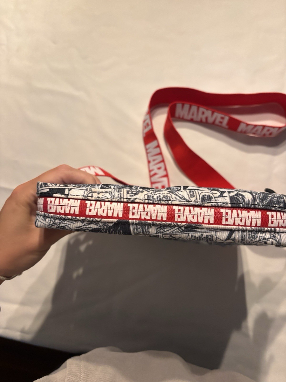 Marvel Comic Print Small Crossbody Bag Zip Closure, Adjustable Red Strap