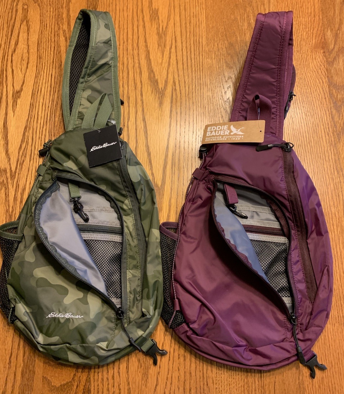 EDDIE BAUER 8L RIPSTOP SLING PACK (Green Camo OR Dark Plum) Style 0245 NWT