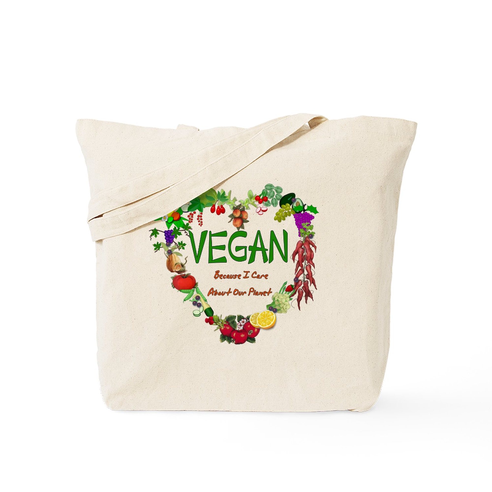 CafePress Vegan Heart Natural Canvas Tote Bag, Cloth Shopping Bag (942759404)