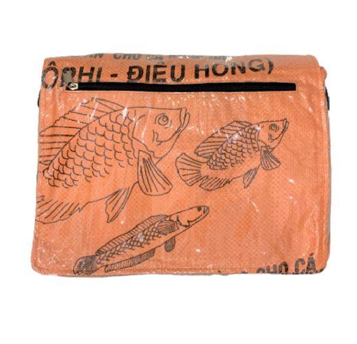 Recycled Fish Feed Deluxe Messenger Bag Handmade in Cambodia Fair Trade