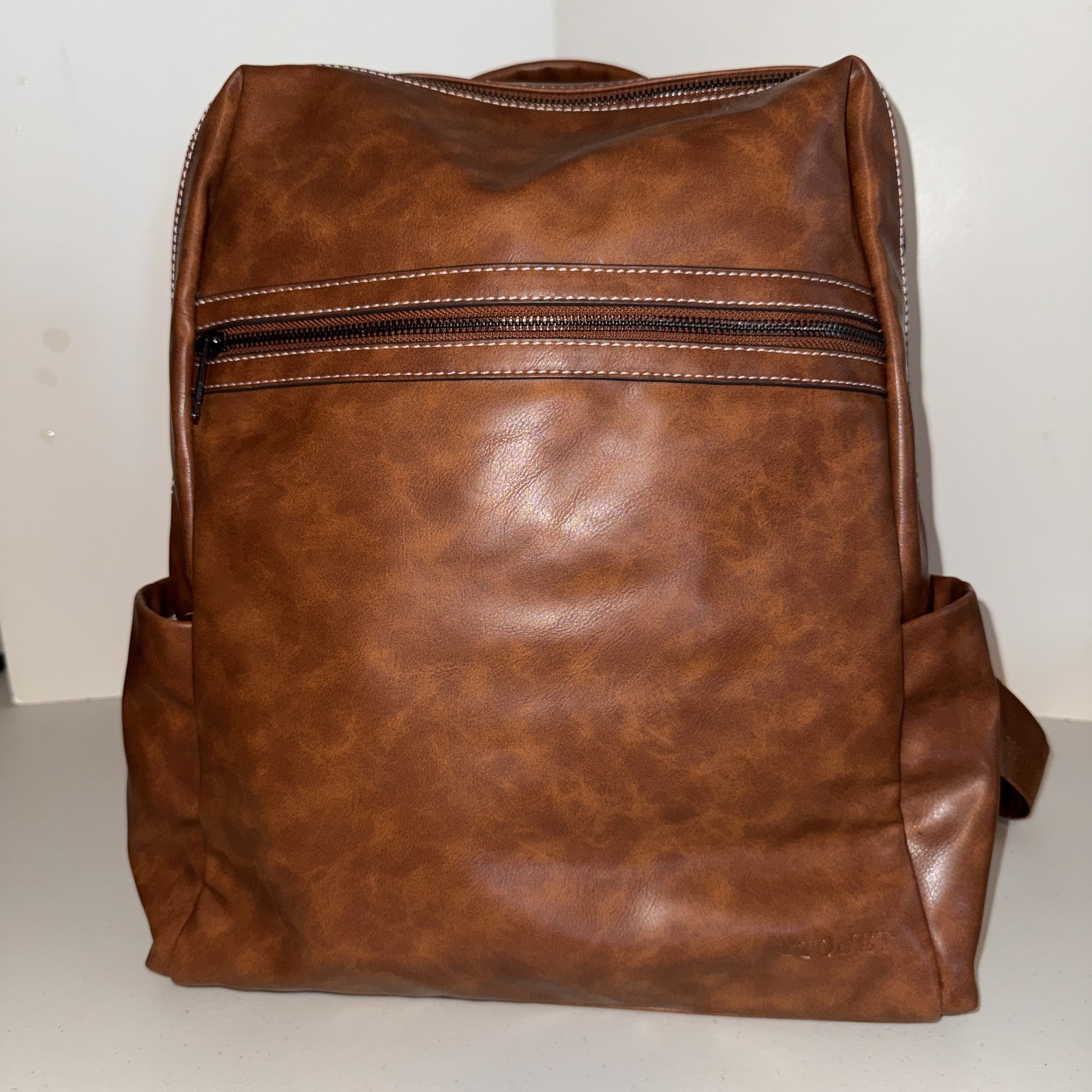 Men Large Capacity Backpack Leisure Travel Student Vegan Leather Backpack