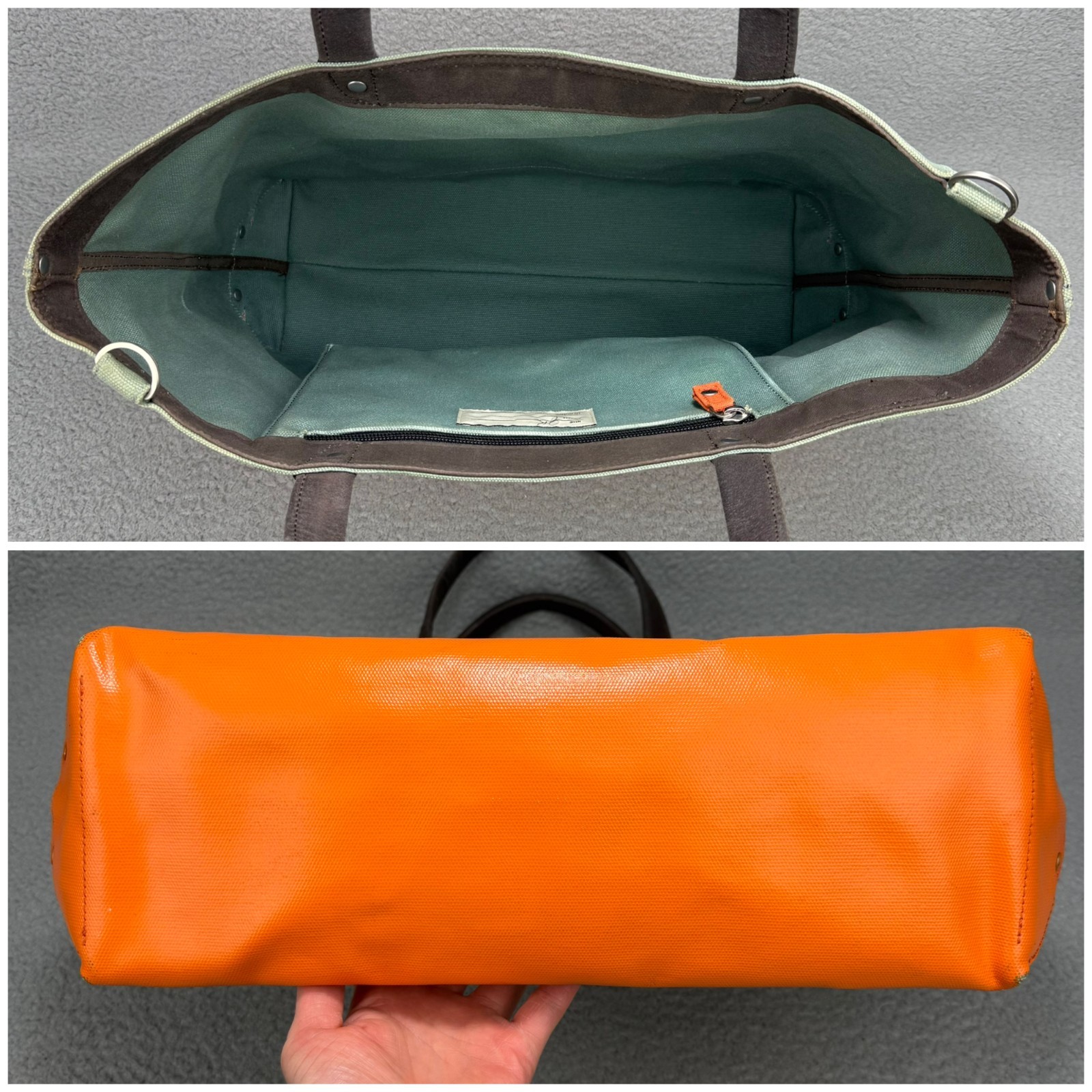 Jack Spade Tote Bag Green Orange Dipped Industrial Canvas Coal Utility Shoulder