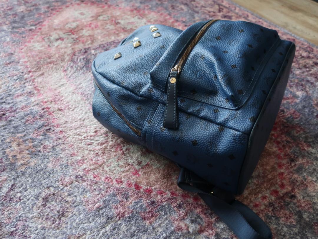 MCM Visetos Studded Backpack Dark Blue Logo Metal Plate 35cm x 40cm x 20cm Rare