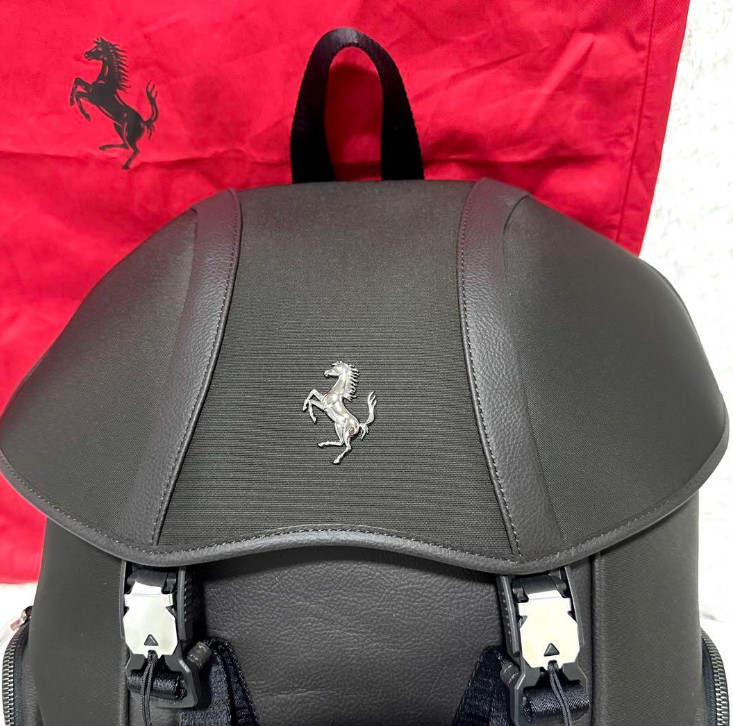 Ferrari Purosangue Black Leather Backpack with Storage Bag Original Genuine