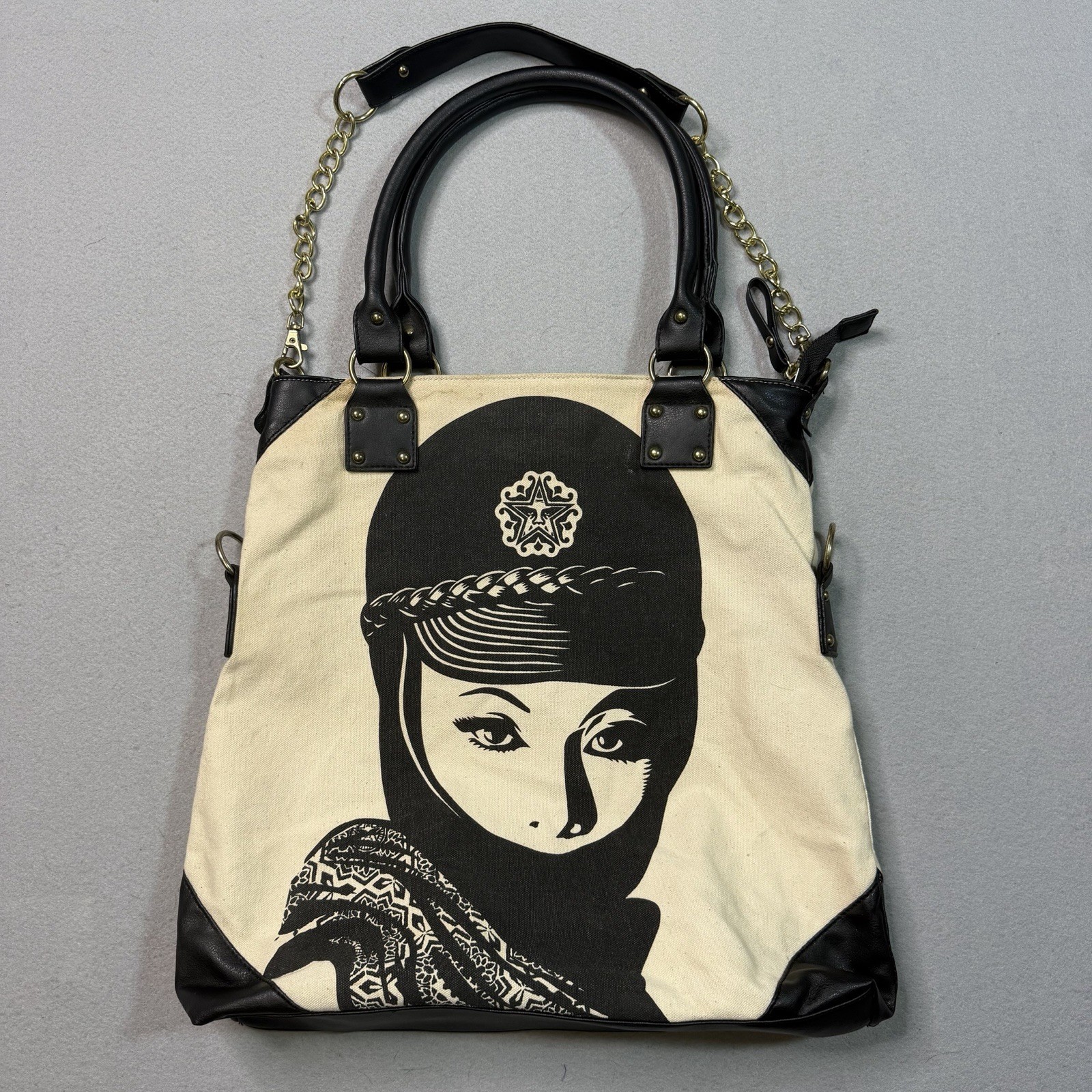 Vintage – Obey Propaganda Chained Leather Handle Canvas & Tote Bag Officer Print