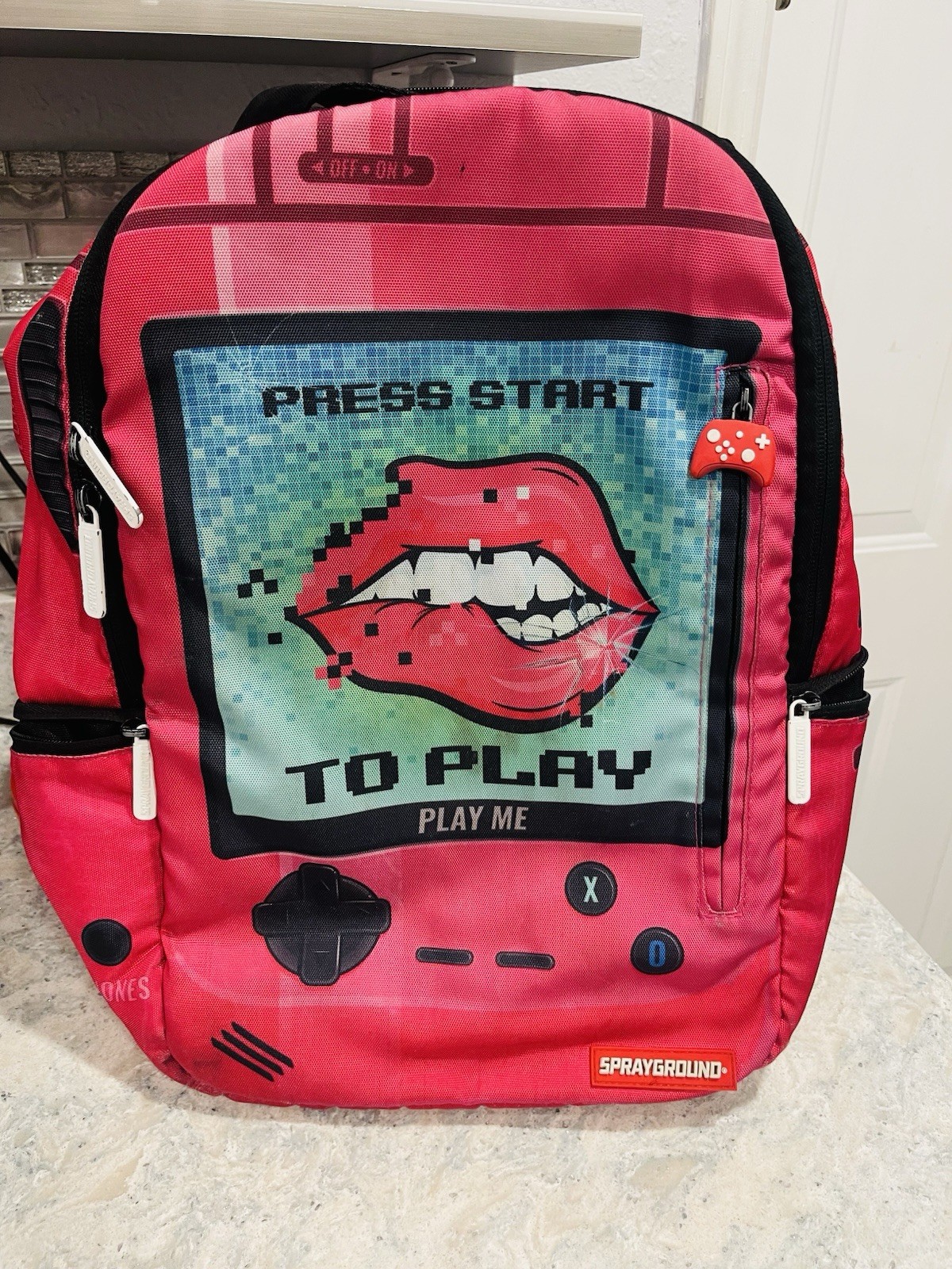 Sprayground Press Start To Play Lips Gamer Pink Backpack Large Zip Limited