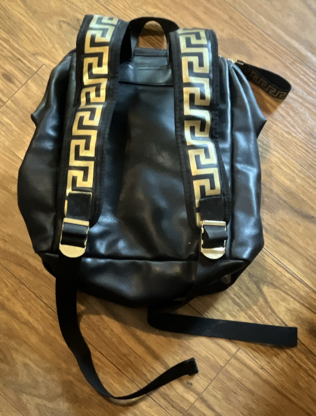 Versace Parfums Black/Gold Backpack, Medusa Patch, Greek Key, Zip Pockets