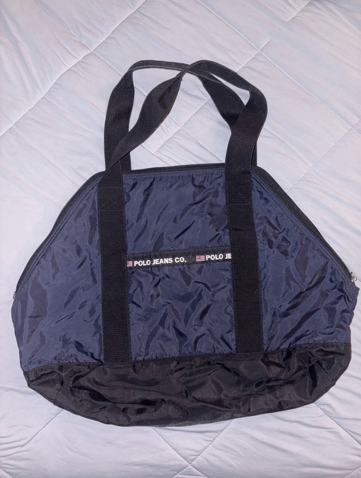 Vintage Ralph Lauren Polo Jeans Co Blue Black Nylon Gym Duffle Bag