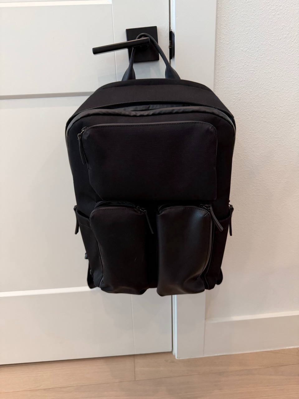 Troubadour London Ridge Backpack Black Nylon Leather Trim Laptop Work Bag