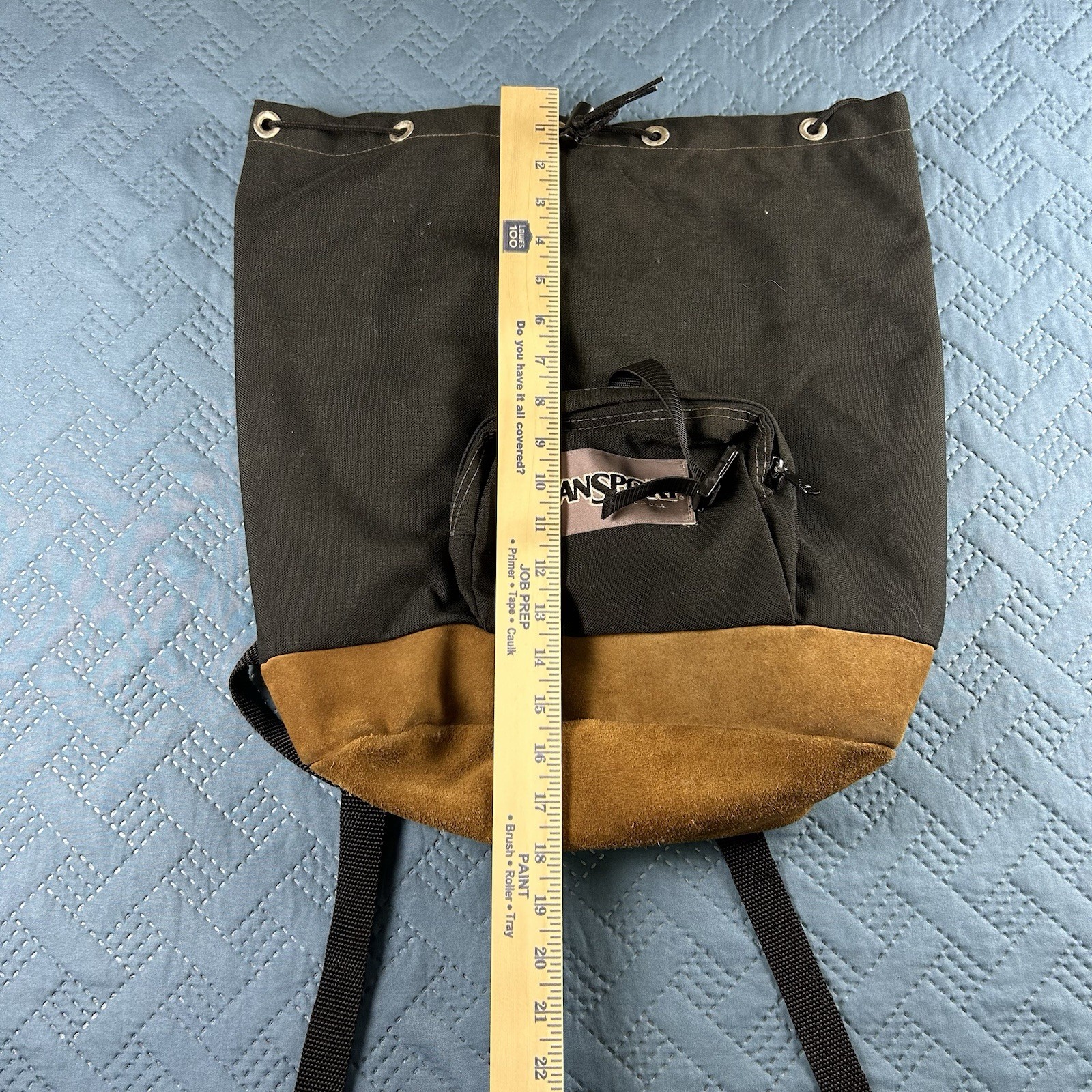 Vintage Jansport Leather Bottom Backpack Cinch Day Pack Suede 1990s USA Retro