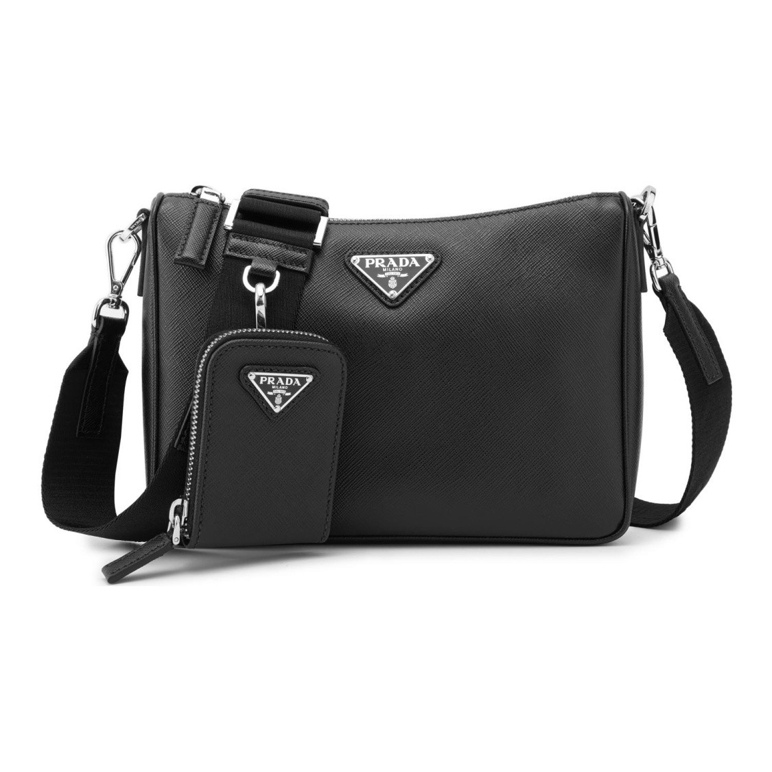 PRADA Saffiano Metal Triangle Logo Zipper Crossbody Bag Men’s 9.4×2.2×6.7 in