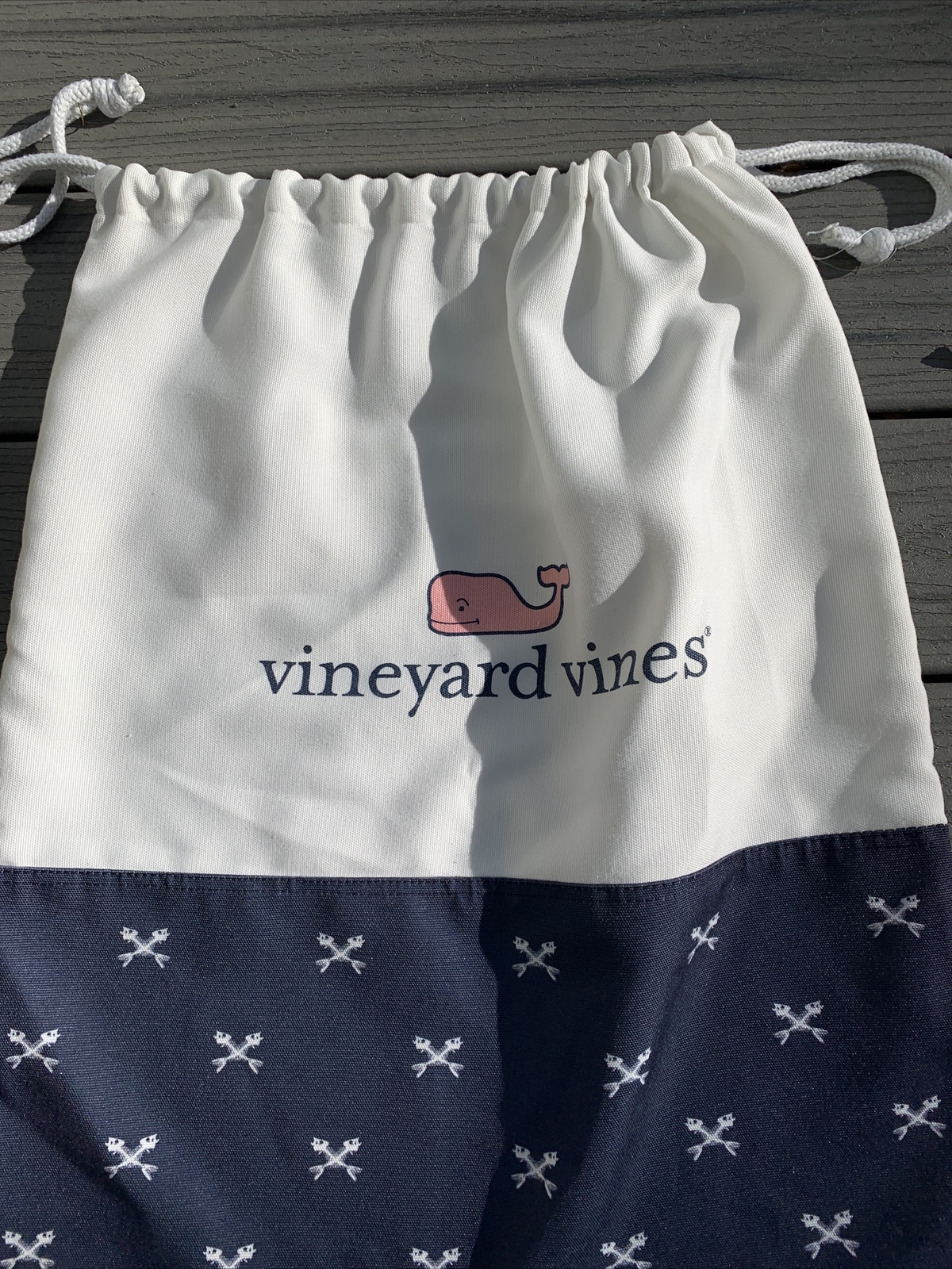Vineyard Vines Crossed Fishbone Laundry Bag Limited Navy White Pink 21″ x 26″