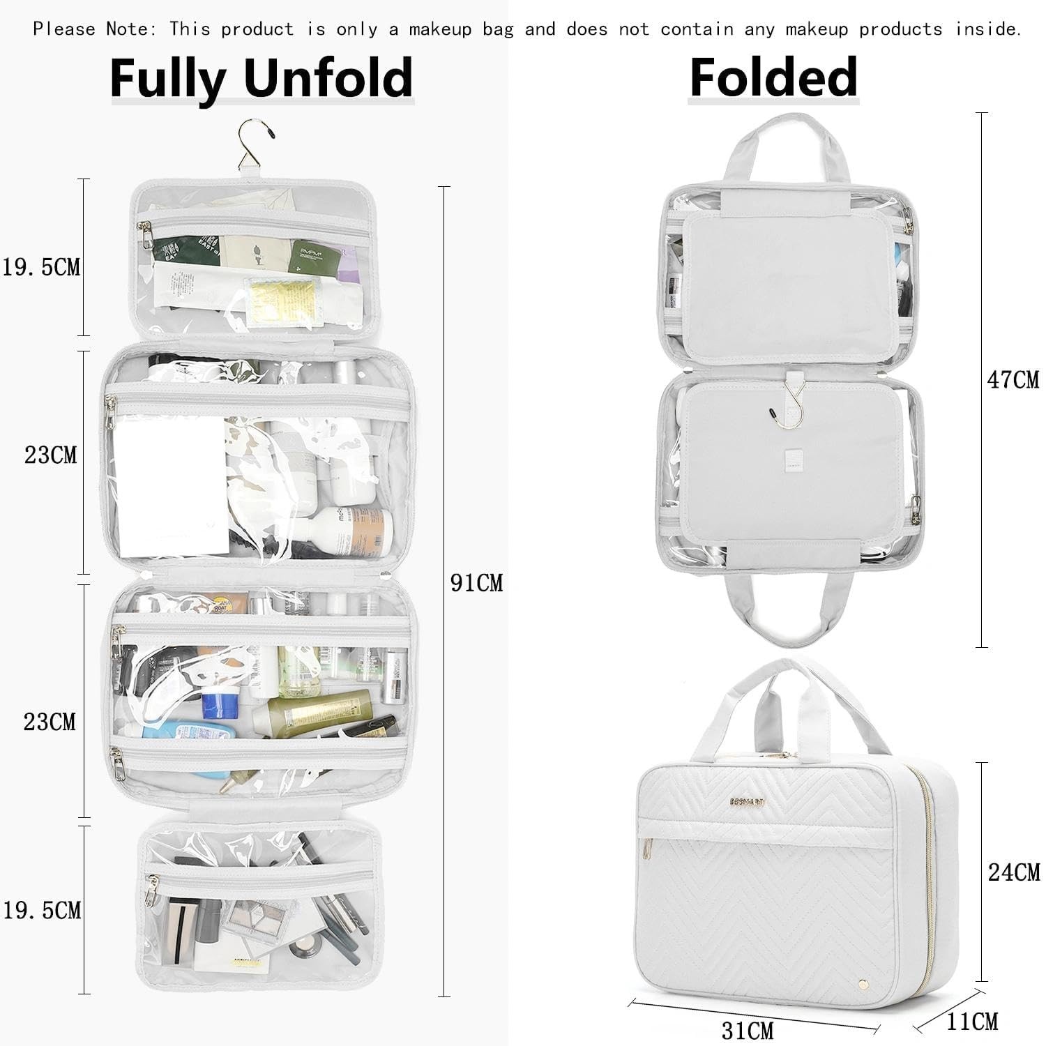 BESMART Waterproof Toiletry Bag Cosmetic 12.2 x 9.5 x 4.3 inches, Grey