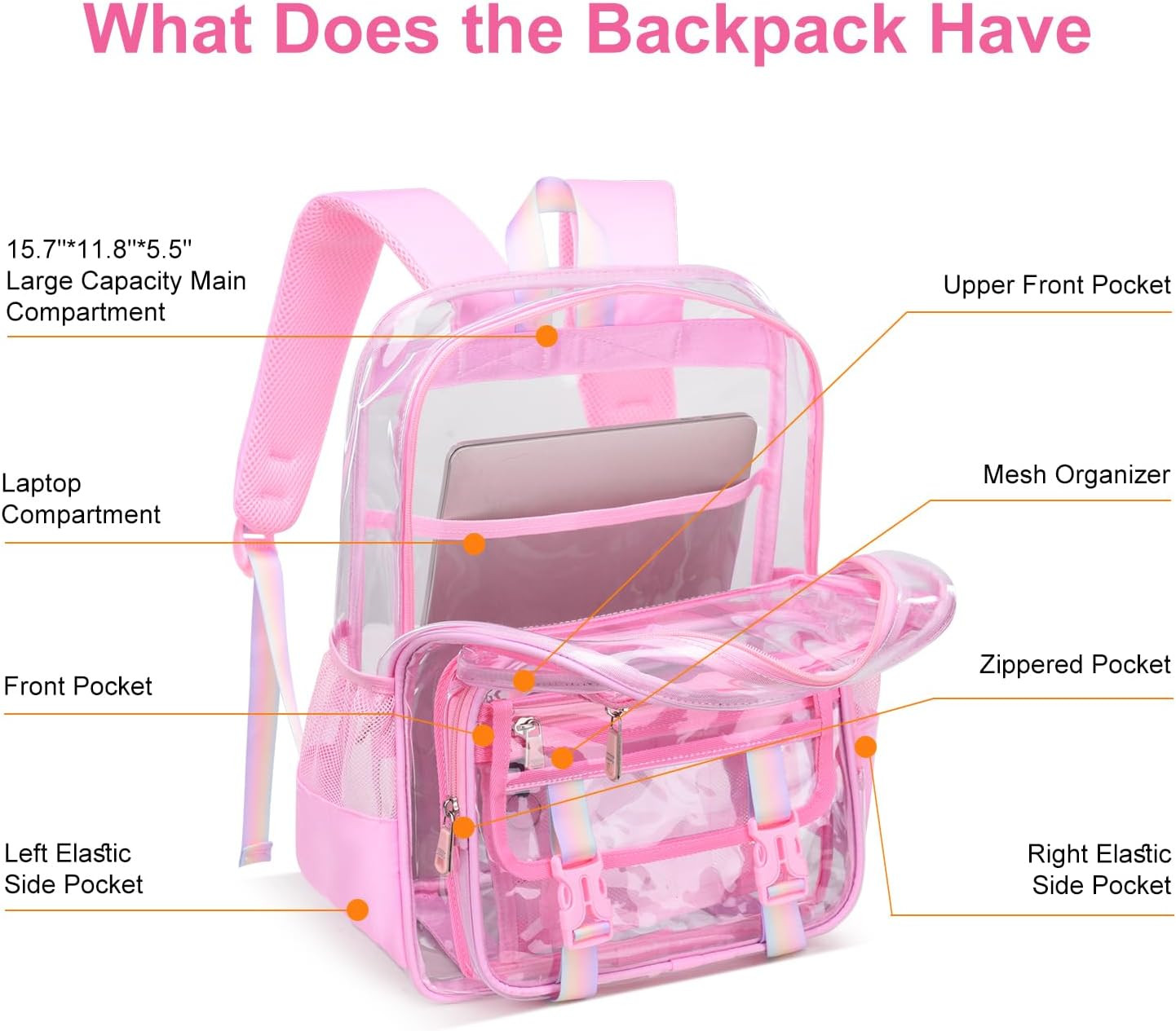 Clear Backpack for School, 16.5 Inch Large Heavy Duty Transparent Backpacks Stad