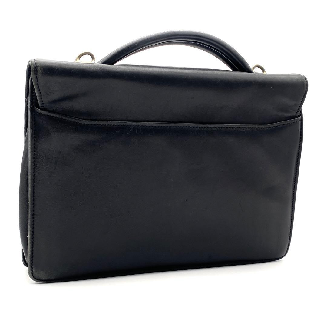 Gianni Versace Leather Briefcase Black Business Bag 30x21x8.5cm Auth From Japan