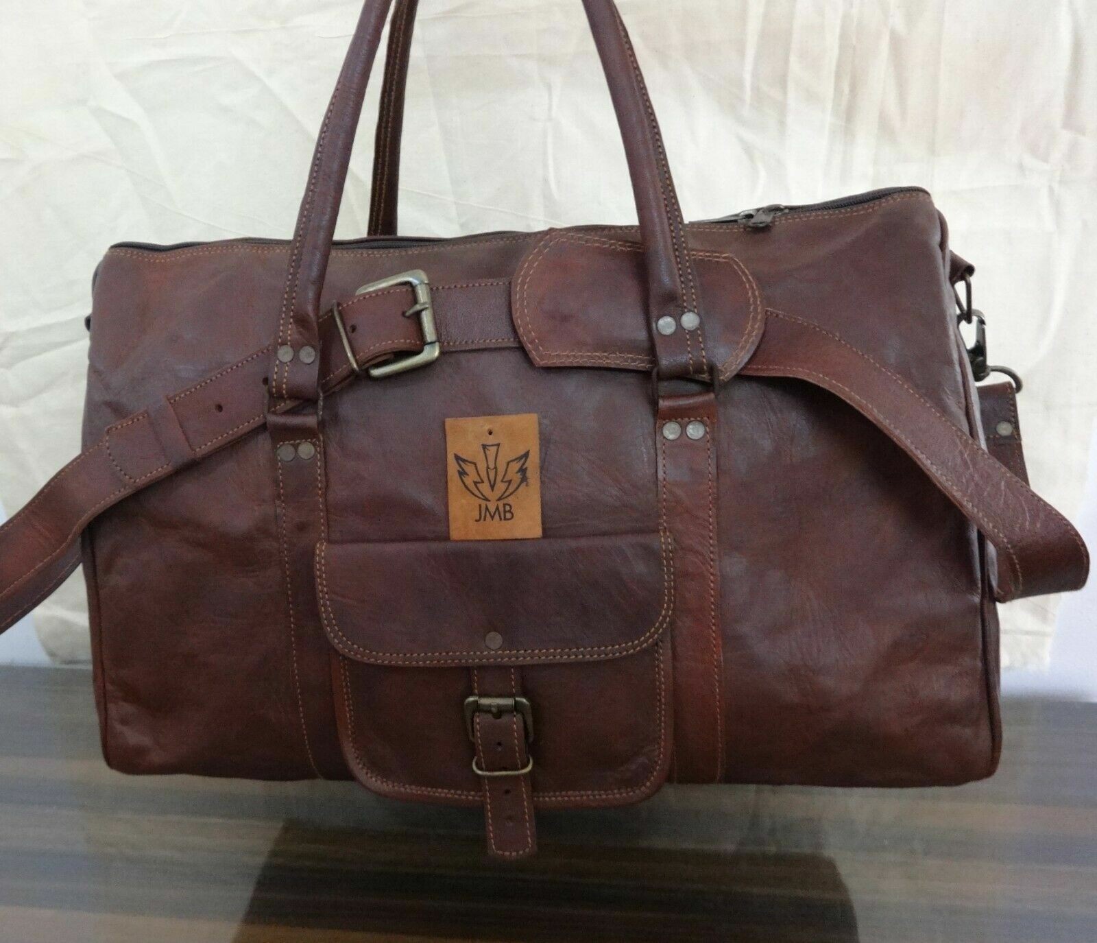 Leather Bag Triangle Duffle Travel gym weekend overnight Men’s genuine Leather