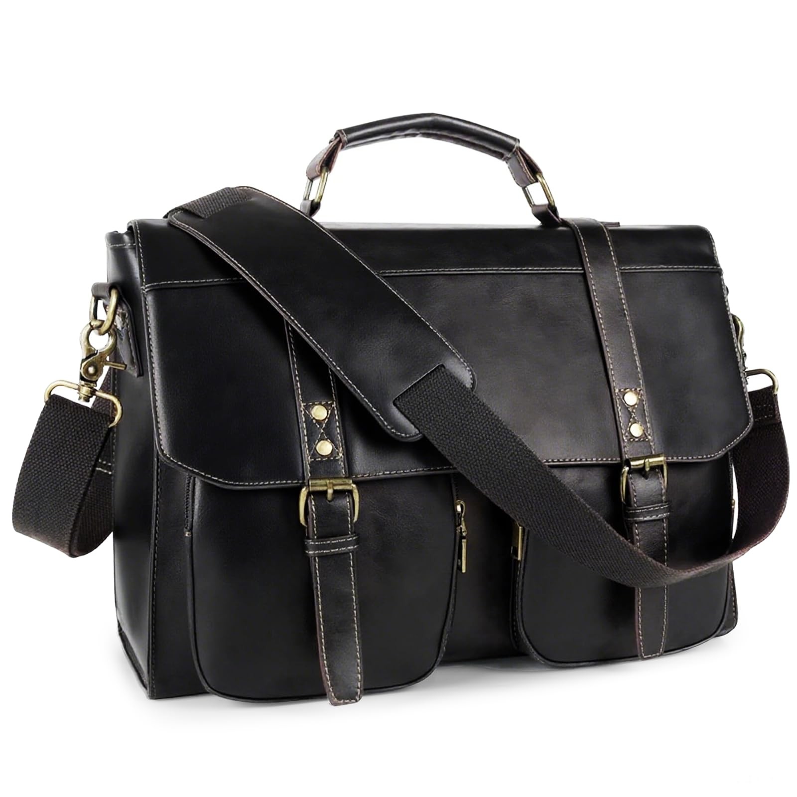 Messenger Bag for Men 15.7 inch Vintage Waterproof PU Leather Briefcase Large…