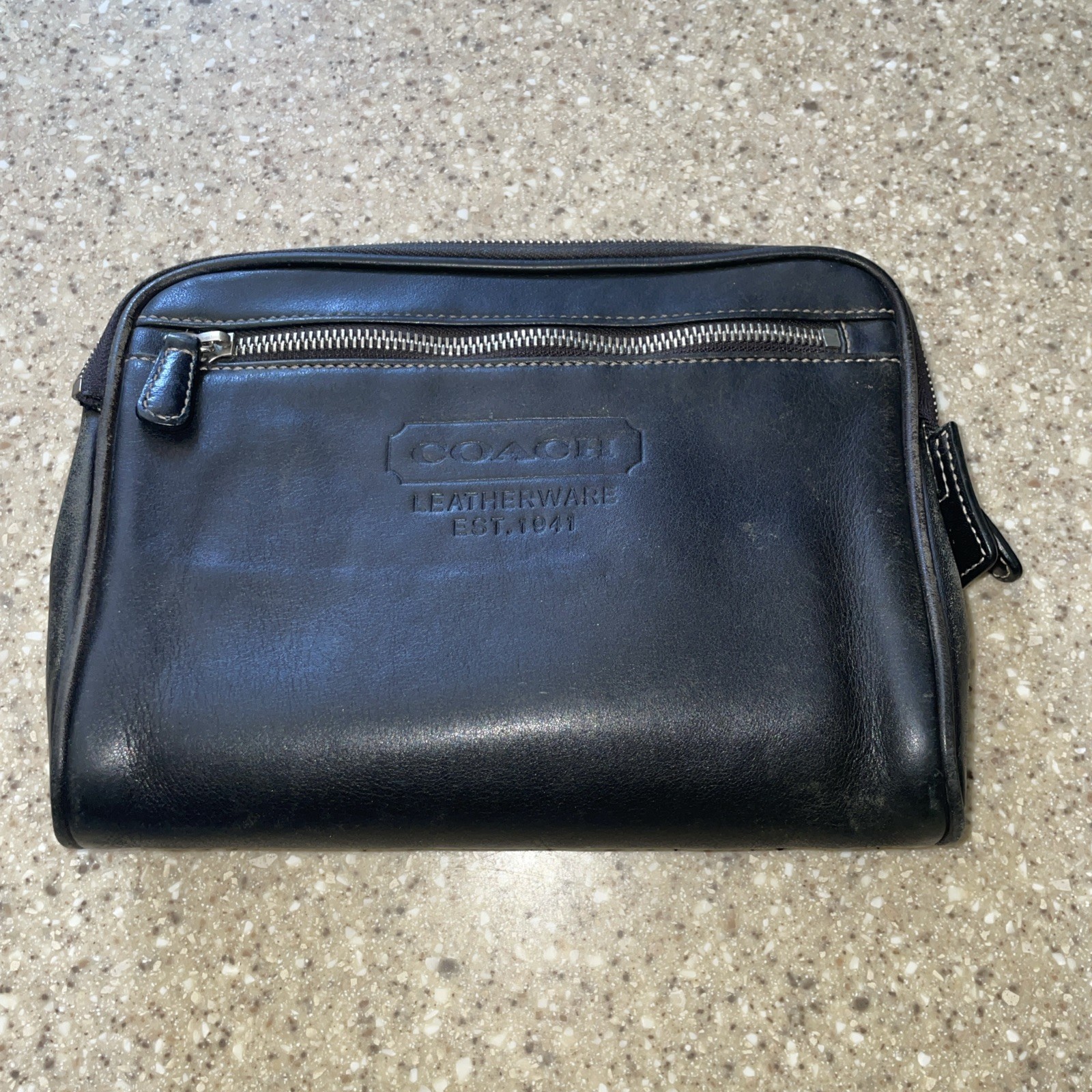 Authentic Coach Dopp Kit Toiletry Bag, Leather, Black, 5066