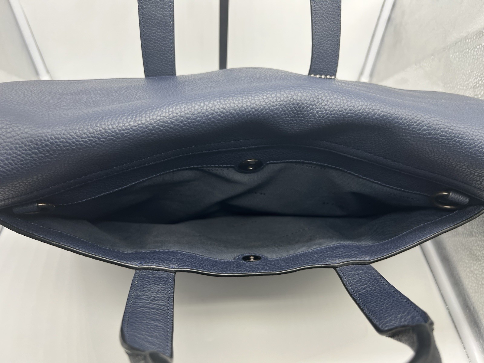 COACH Metropolitan Portfolio Navy Leather Signature Canvas Blocking Briefcase