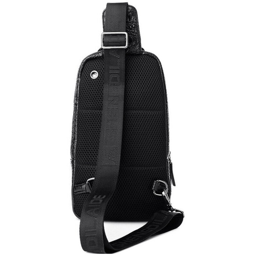 Mens Luxury Leather Crocodile Pattern Chest Bag Backpack Crossbody Travel Bag