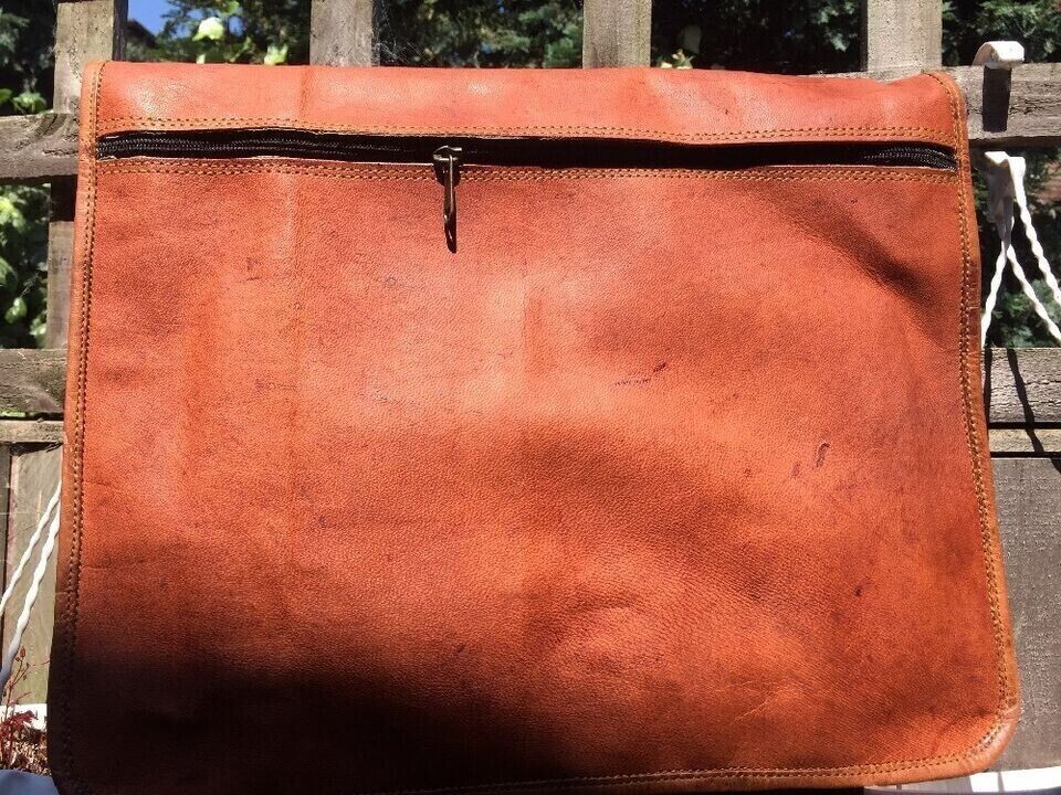 New Classic Camel Leather Shoulder Bag/Business Office /Laptop Bag 18X14X5 inch