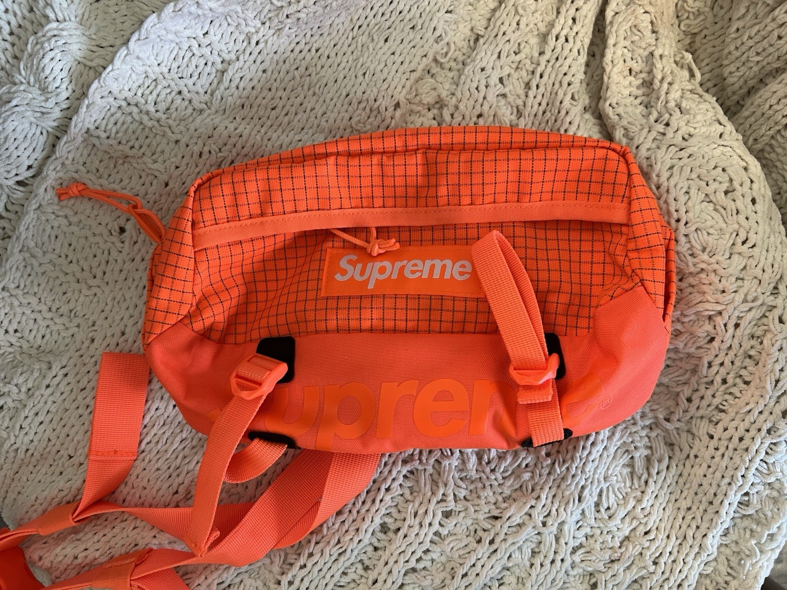 Supreme SS24 Orange Pinstripe Ripstop Waist Bag with Box Logo USED