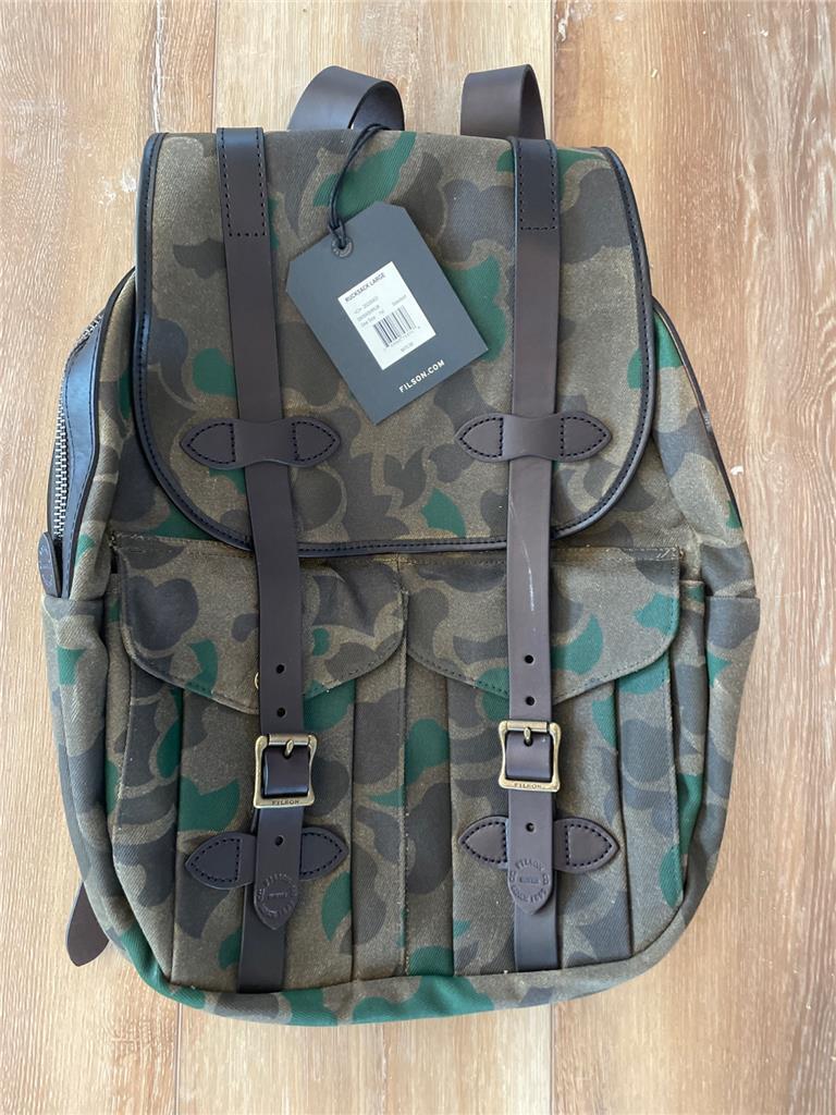 New Filson Large Rugged Twill Rucksack Backpack Waxed Cotton Shrub Camo Canvas