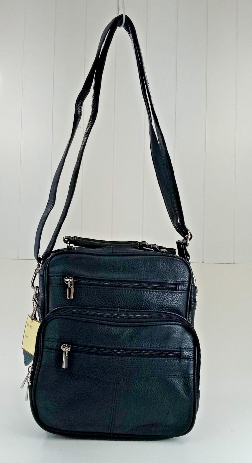 Men Leather Crossbody Bag Black Compact & Practical Everyday Use Multi Pockets