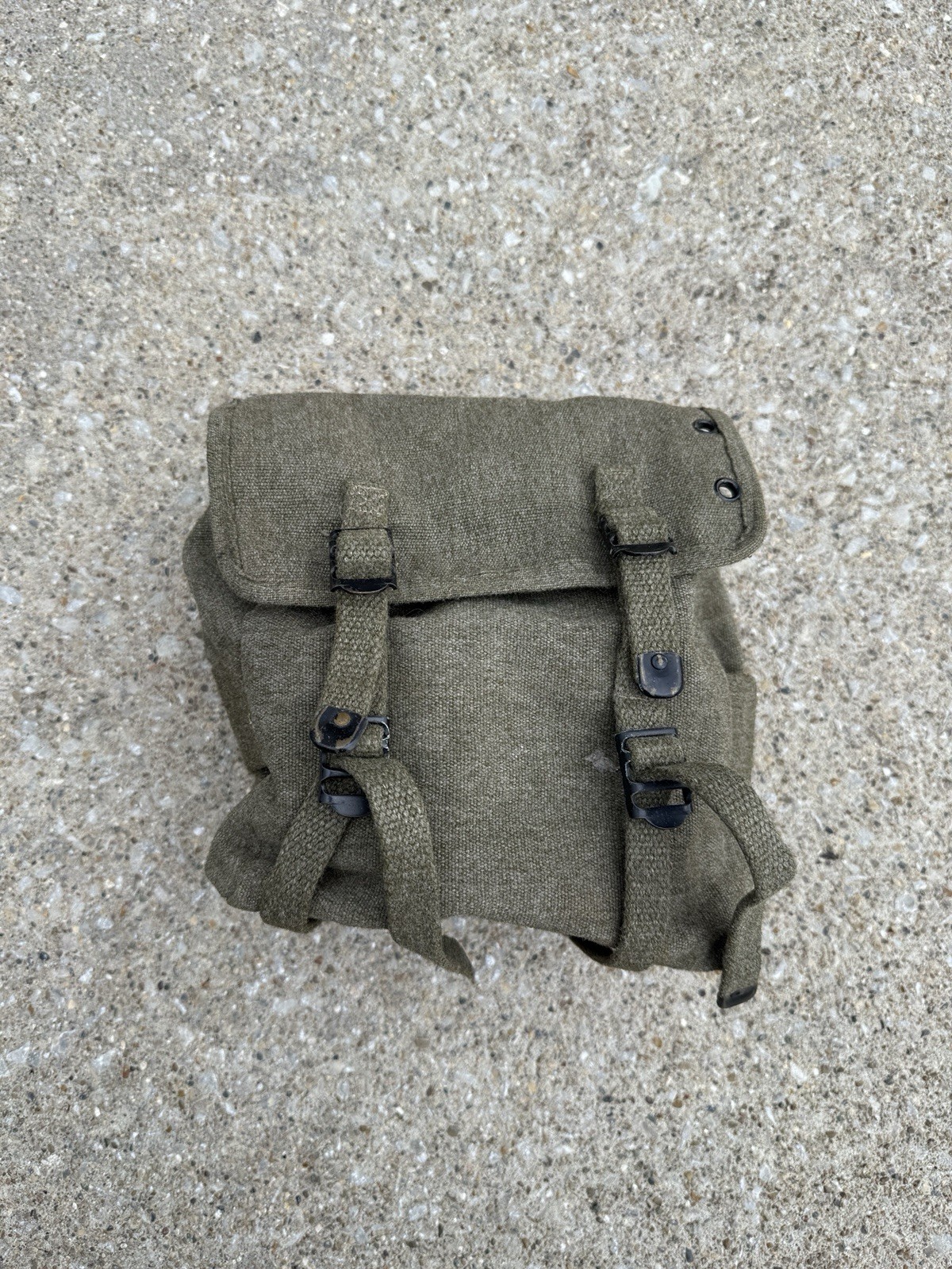 Vintage Small Canvas Messenger Bag w/ Grommets, Straps, Military Style OD Green