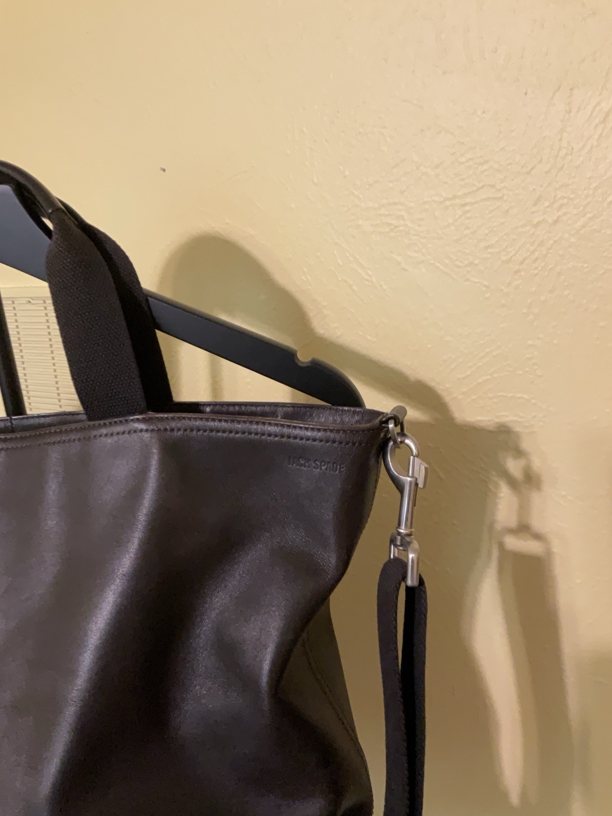 JACK SPADE NY Dipped Leather Utility Tote Crossbody Strap Black Brown Large Mens