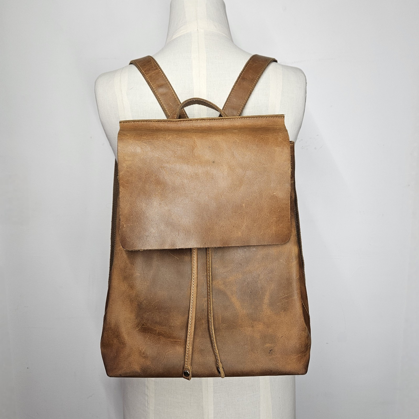 S-Zone 11x13x5.5″ Backpack Unisex Leather Brown Adjustable Straps Pockets Lined