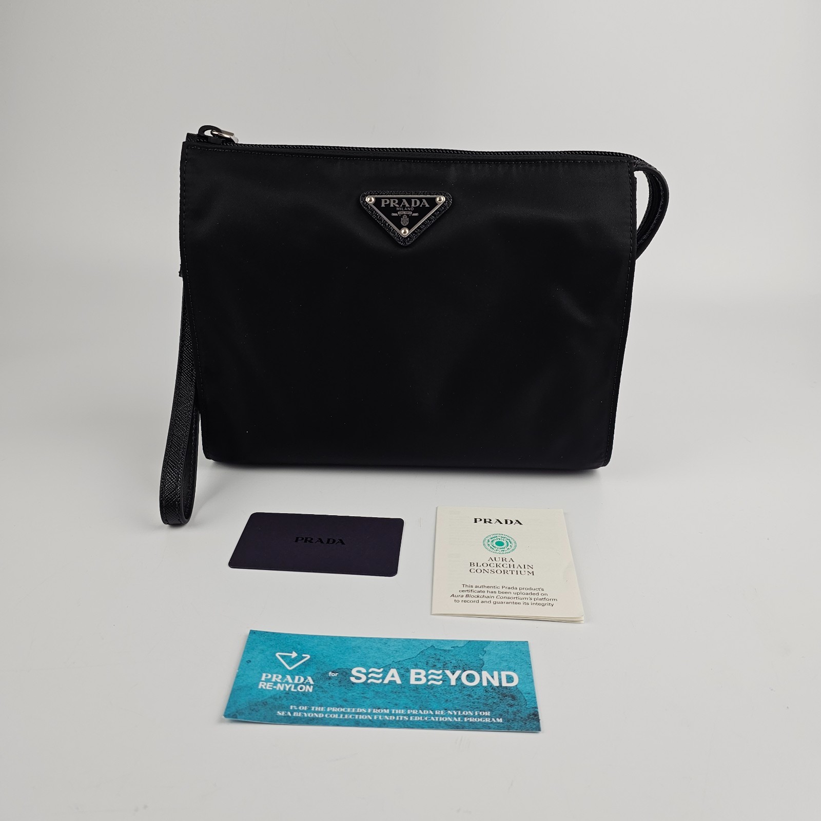 PRADA $950 Re-Nylon and Saffiano leather necessaire Bag New And Authentic