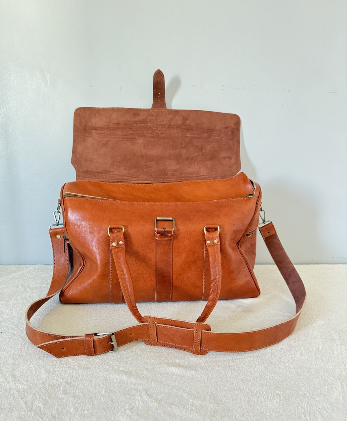 Genuine Leather Travel Bag – Cognac Caramel Brown | 55 × 35 × 25 cm – handmade