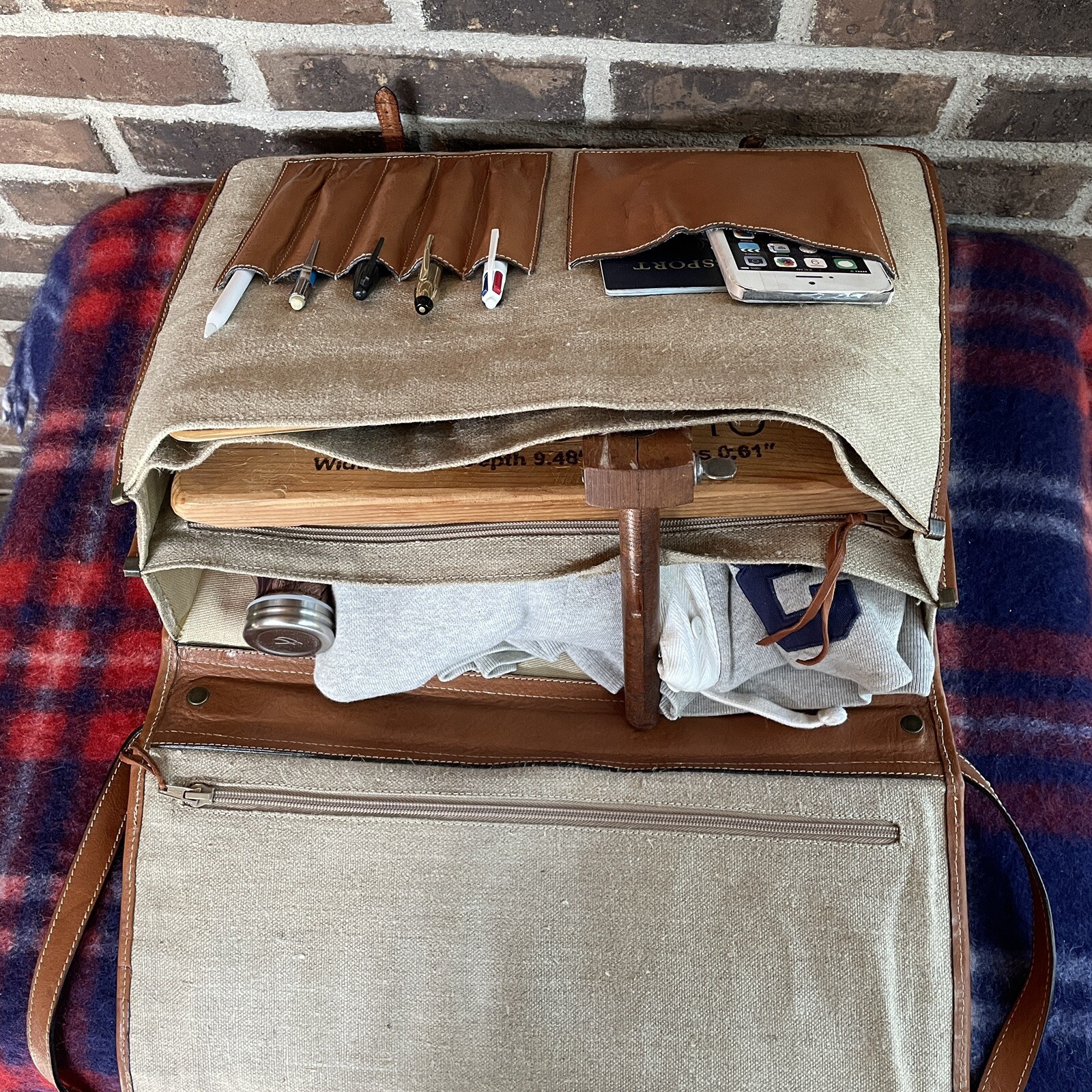 VINTAGE 1990s JOSEPH ABBOUD HEMP CANVAS LEATHER MACBOOK PRO BRIEFCASE BAG R$998