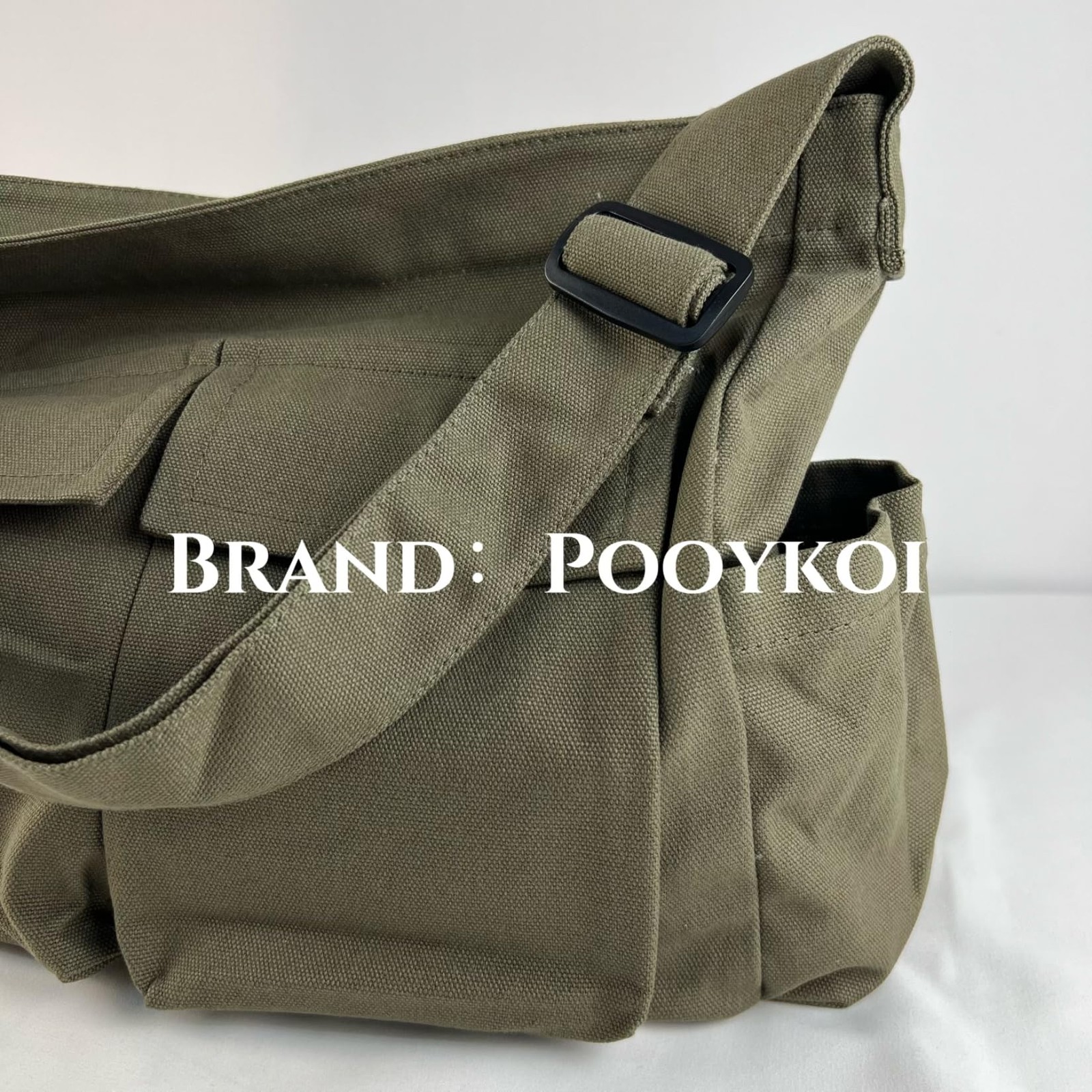 Canvas Messenger Bag Large Crossbody with Multiple Pockets Large, Green