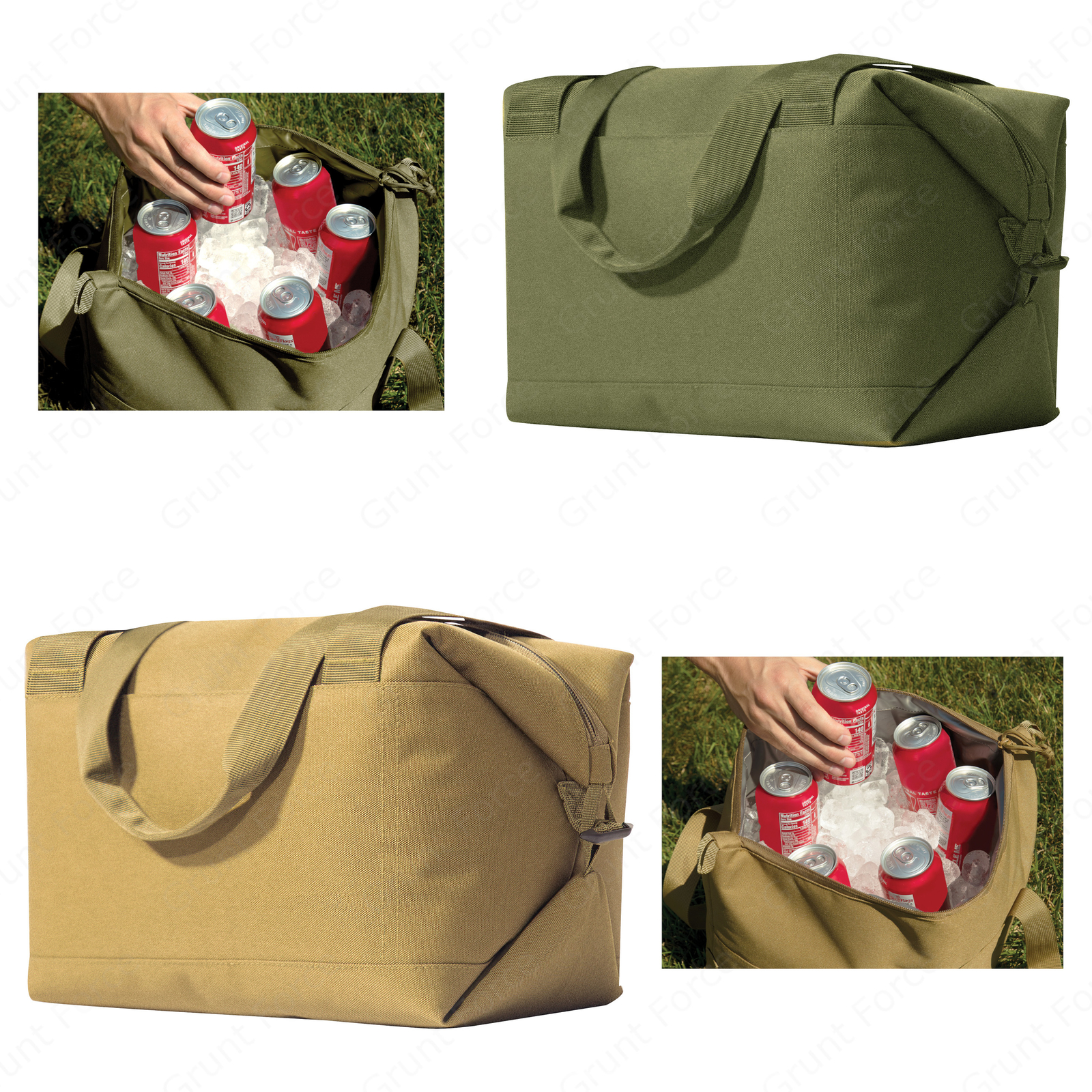 Convertible Cooler / Tote Beach Bag in Olive Drab and Coyote Brown (15×8╜x8╜)