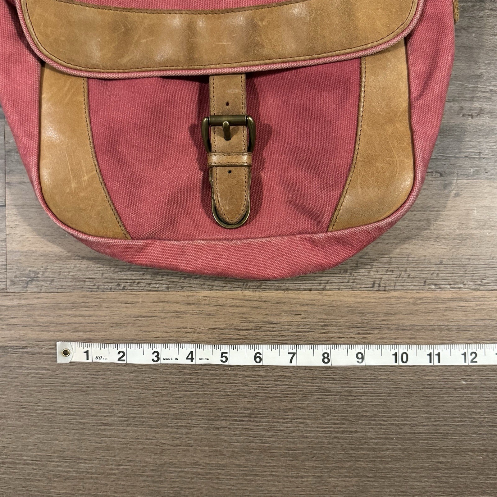 LL Bean PINK Canvas Field Messenger Shoulder Bag Brown Leather Trim Push Lock