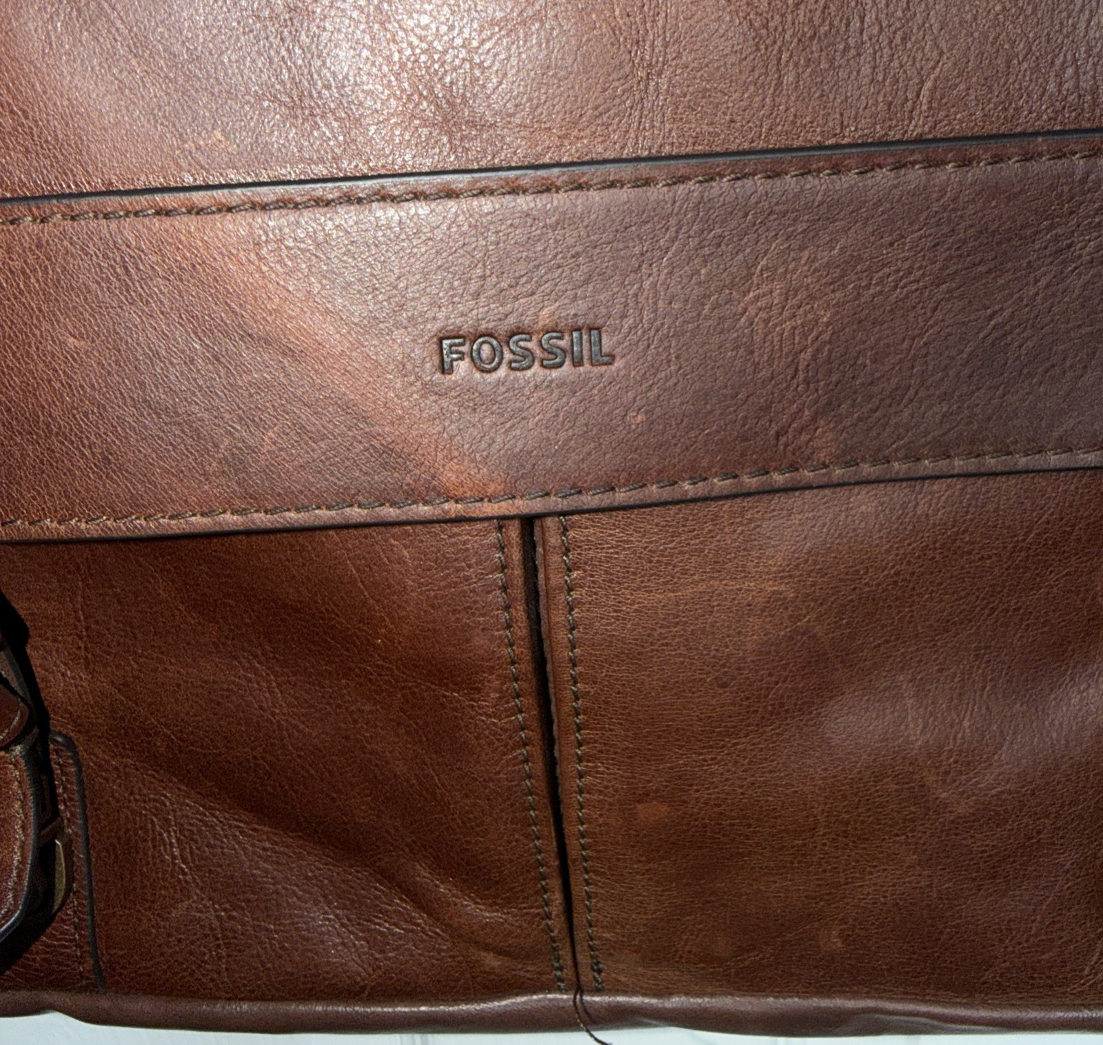 Vtg 90s Fossil Brown Cow Hide Leather Miles Messenger Bag Satchel Crossbody