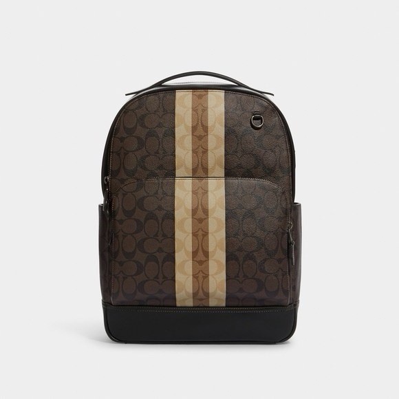 NWT Coach Graham Backpack In Blocked Signature Canvas Varsity Stripe Bag