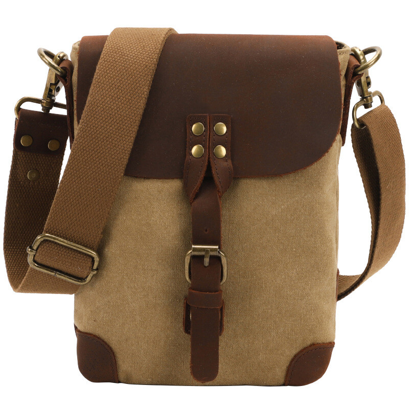 Men Canvas&Leather Shoulder/Messenger Bags 8 inches Business Casual Daypack