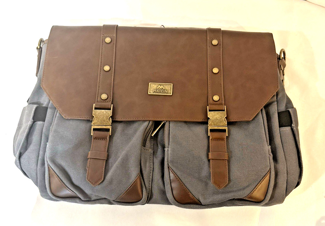MATEIN Laptop Messenger Unisex Bag Briefcase 15.6″ Leather & Canvas NEW $65 MSRP