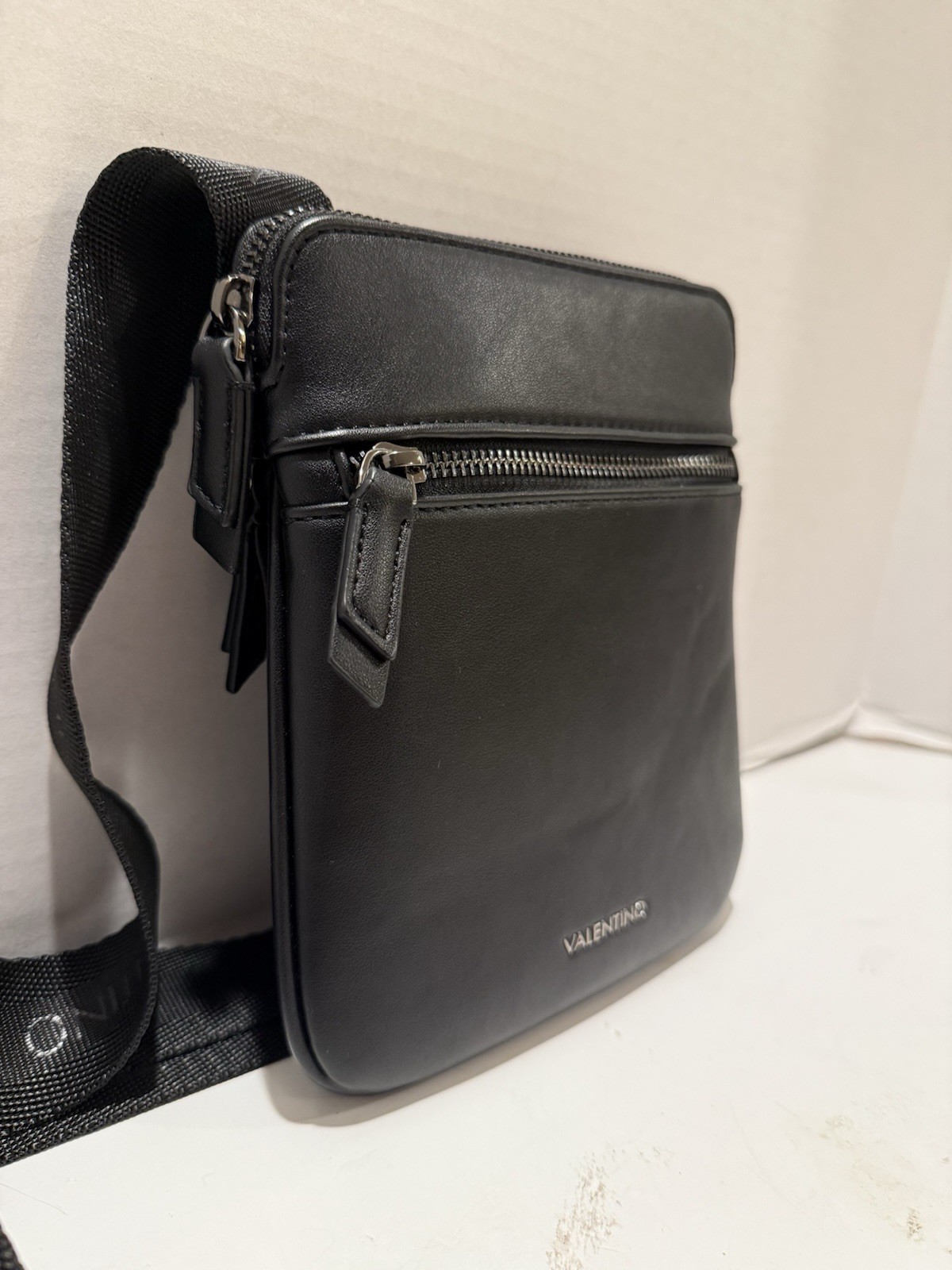 Valentino Mario Horizon Logo Mini Crossbody Shoulder Bag Black Zip Closure