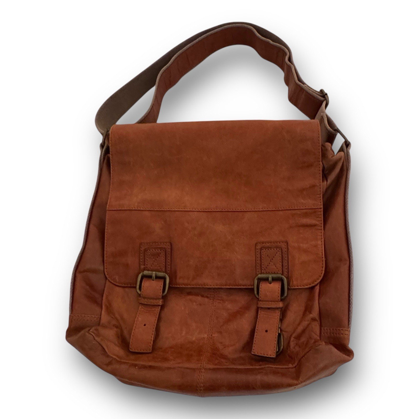 Fossil Messenger Distressed Leather Commuter Shoulder Bag Brown