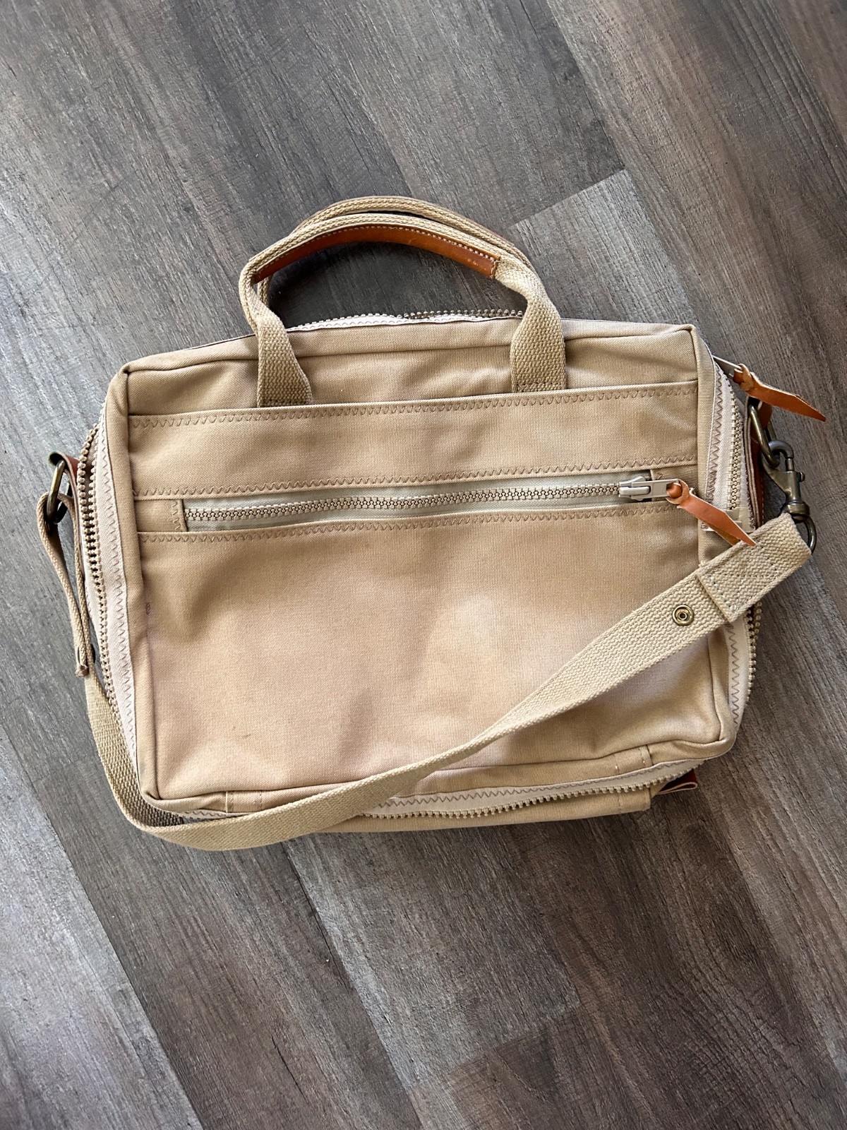 Rust Pond Workshop EUC tan heavy cotton canvas leather soft bag briefcase 17 in