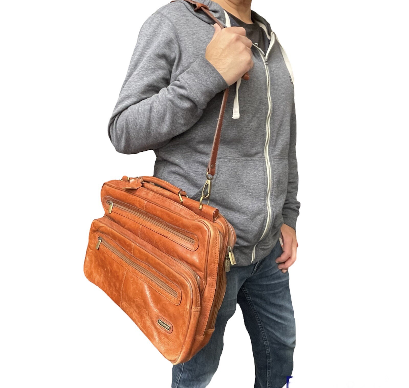 Vintage Morocco Brown Leather Shoulder Messenger Briefcase Bag